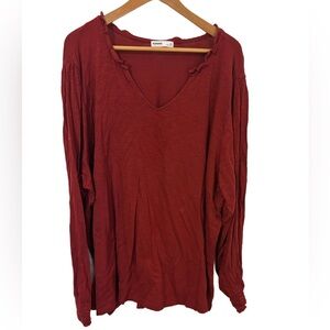 Women’s Sonoma Burgundy Ruffled V-Neck Pullover peasant sleeve Boho Top Size 3X